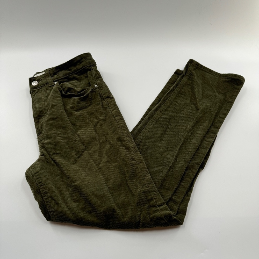 H&M Olive Green Corduroy Pants with Zipper Fly – Size 8